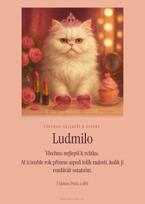 Ukázka přání, šablona Kočka princezna